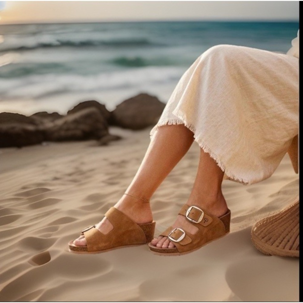 Yokono Tan Suede Leather Wedge Buckle Spain Sandals Shoes Womens Size 8, - Picture 1 of 15